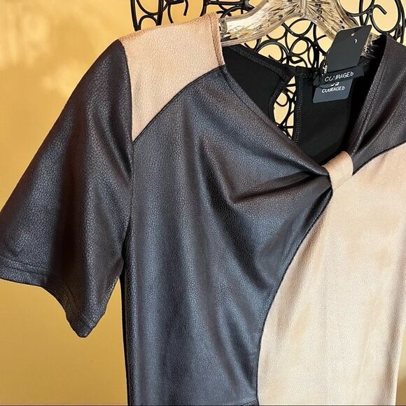 COURAGE.b BLACK/BEIGE FAUX LEATHER/SUEDE ROMATA DRESS S NWT - Picture 8 of 16
